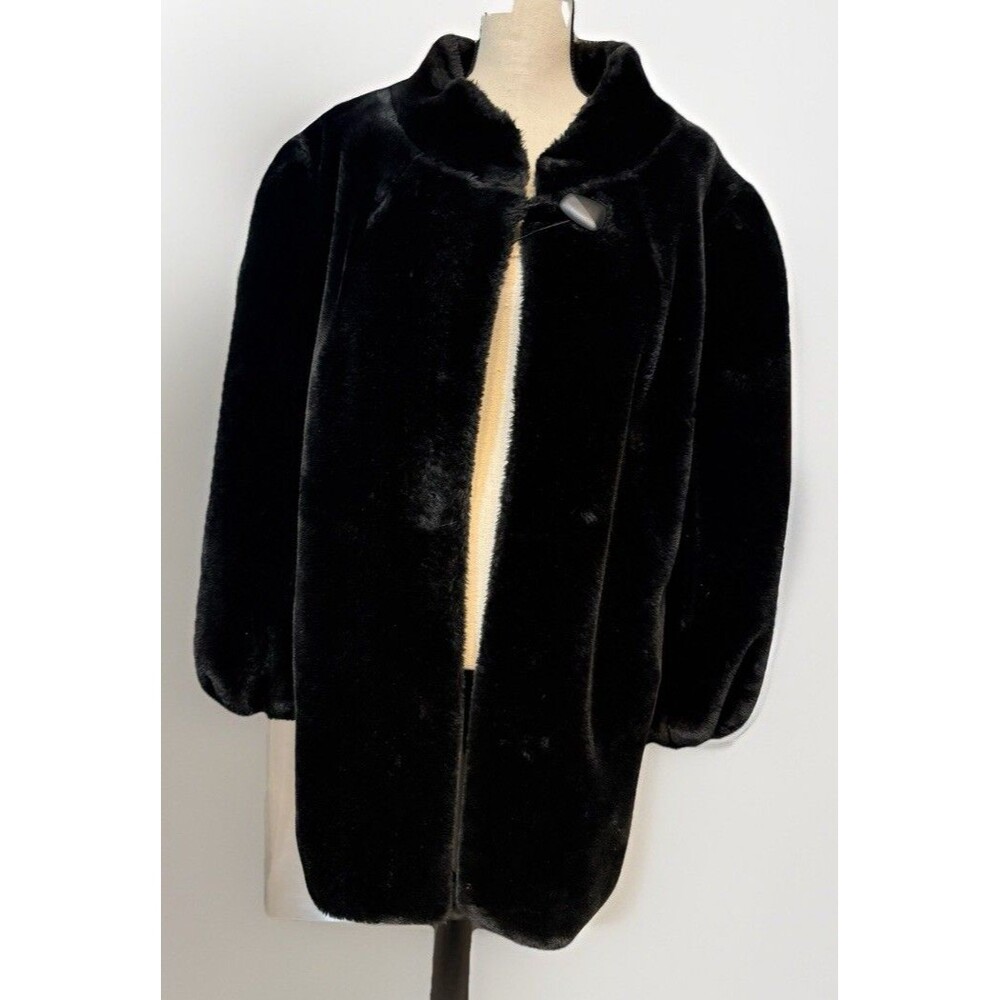Vintage Jordache Faux Fur Coat Fully Lined Womens Black 80’s Made USA